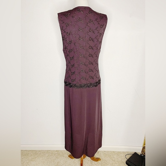 TOKUKO 1ER VOL Burgundy Floral Embroidered Crochet Sleeveless Tunic Dress Size 9 - Picture 3 of 10